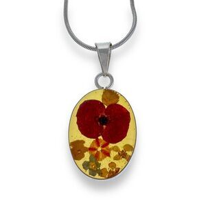 Red Pressed Crown Of Thorn Mixed Flower Pendant ONLY | Sterling Silver 925